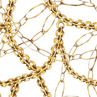 Suluboya altın zincirleri ve yüzük dikişsiz desen, moda vinta