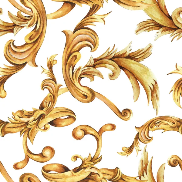 Akvarell gyllene barock sömlösa mönster, rokoko prydnad text — Stockfoto