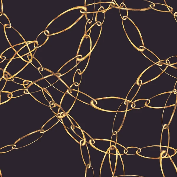 Akvarell arany láncok és gyűrűk varratmentes minta, divat Vinta — Stock Fotó