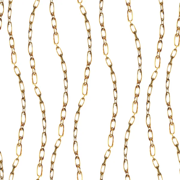 Suluboya altın zincirleri ve yüzük dikişsiz desen, moda vinta — Stok fotoğraf