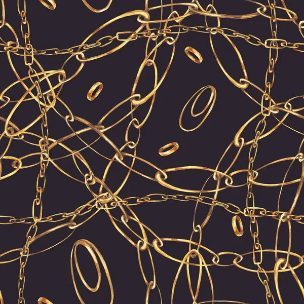 Akvarell arany láncok és gyűrűk varratmentes minta, divat Vinta — Stock Fotó