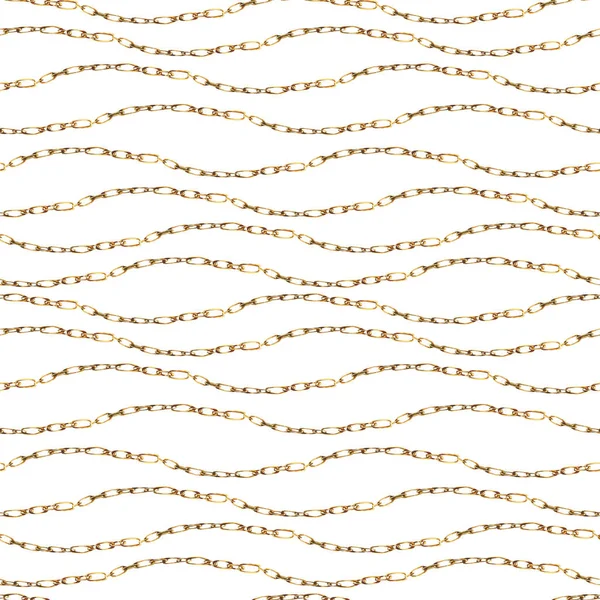 Watercolor gold chains and rings seamless pattern, fashion vinta
