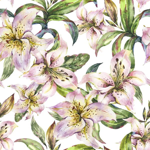 Bílý Lily bezešvé vzory, akvarel královské lilie květiny, VI — Stock fotografie