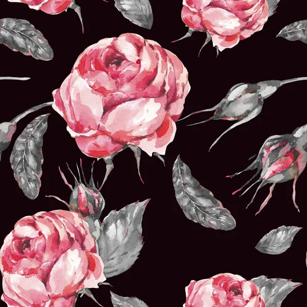 Patrón sin costura floral de Acuarela clásica Vintage Red Rose —  Fotos de Stock