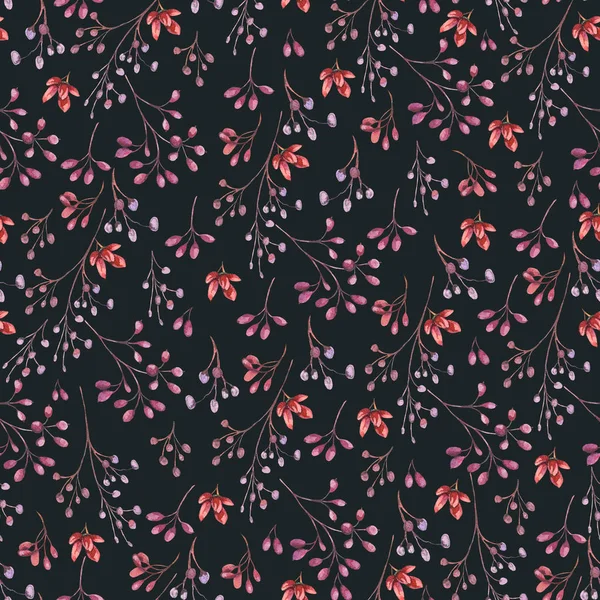 Akvarell sömlösa bär mönster. Pulserande botaniska bakgrunds — Stockfoto