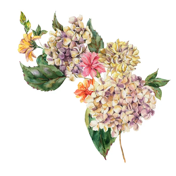 Watercolor Vintage Floral вітальна картка з Blooming White Hydr — стокове фото