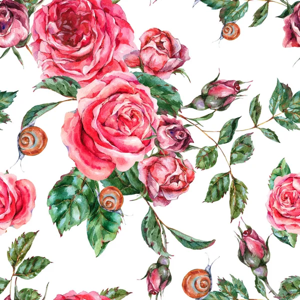 Урожай акварельний безшовний візерунок з червоних троянд, текстура природи — стокове фото