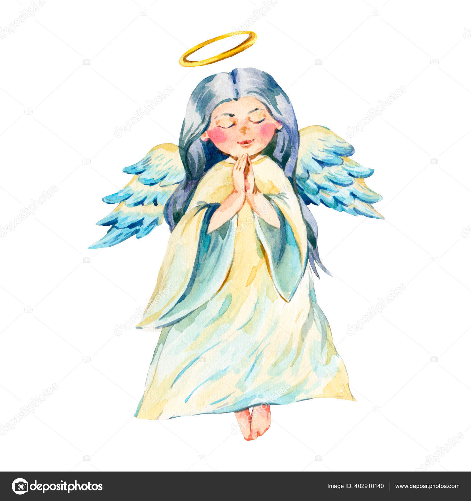 白い背景に孤立した翼を持つ水彩天使 クリスマスエンジェルイラスト ストック写真 C Depiano