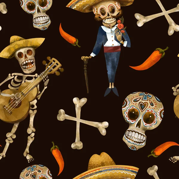 바다가 날이야 Sugar Skull Texture Cinco Mayo Wallpaper Black Background — 스톡 사진