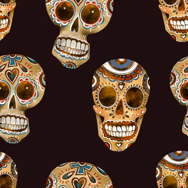 砂糖の頭蓋骨のシームレスなパターン 死んだテクスチャの日 Cinco Mayo Alliphonewallpapers Net — ストック写真