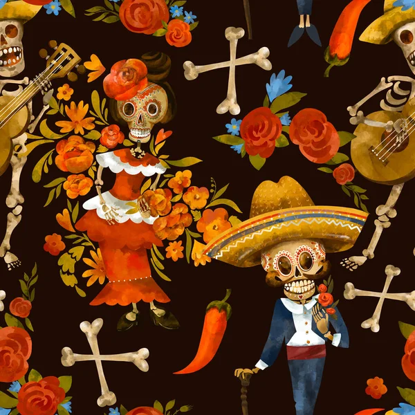 Day Dead Seamless Pattern Sugar Skull Texture Cinco Mayo Wallpaper — Stock Photo, Image