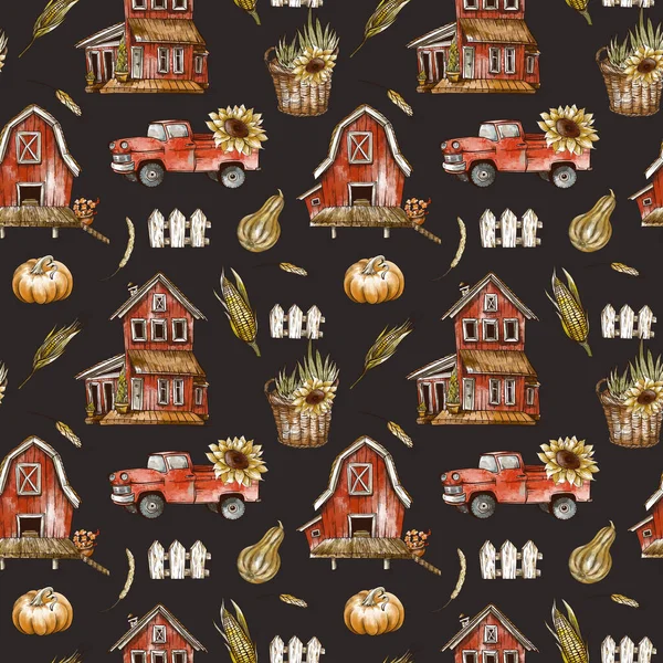 Bauernhaus Nahtloses Muster Rustikale Vintage Textur Auf Schwarzem Hintergrund — Stockfoto
