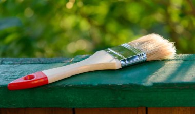 Yeşil bir arka plan üzerinde boyama için fırça