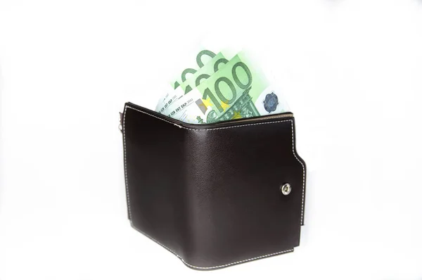 Men Leather Wallet Euro Currency Units — Stock Photo, Image