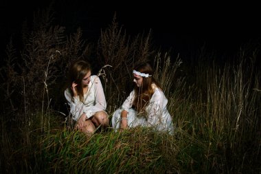 Gece yarısı bataklıkta ölü bir gelin. Gece gelin kızları. Cadılar Bayramı sahnesi