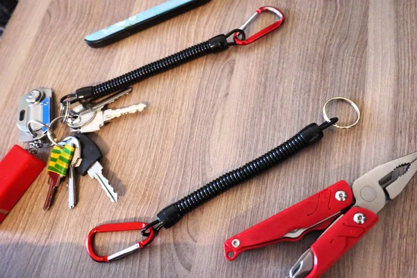 Llavero Con Varias Herramientas Para Hombres Detalles Primer Plano Cómodo — Foto de Stock