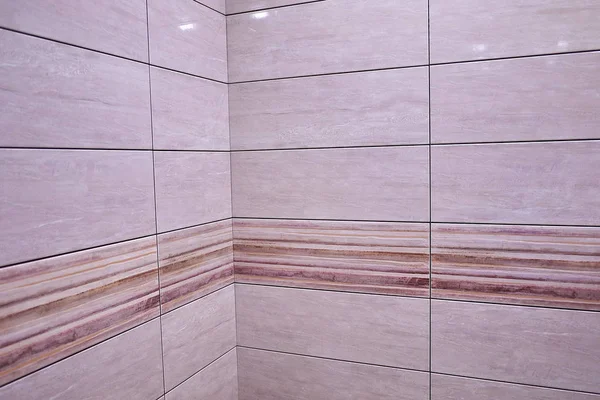 Interior Banheiro Está Decorado Com Belas Telhas Com Paisagem Natureza — Fotografia de Stock