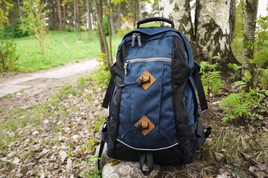Hiking, seyahat ve şehir hayatı için sırt çantası. Yakın çekim ve tafsilât-in parlak sırt çantası.