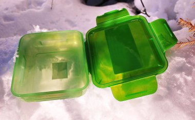 Yemek, sandviç ve aperatifler için beslenme çantası. İş, seyahat ve açık havada yürüyüş için uygundur. Ayrıntılar, yakın çekim.