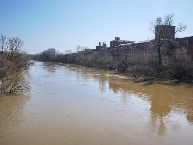 Bahar seller. Bahar sel büyük bir akışı içine küçük bir nehir döndü. Ayrıntılar ve yakın çekim