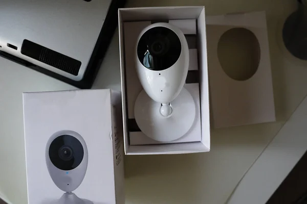 Home surveillance camera , details and close-up.  Installed in the apartment to monitor children and parents.