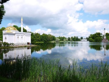 Catherine Park, Tsarskoye Selo. Catherine Palace Rusya, St. Petersburg, dünyanın dört bir yanından gelen turistler tarafından ziyaret edildi. Ayrıntılar ve yakın çekim