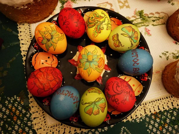 Easter Cakes Eggs Celebration Easter Preparation Festive Food Details Close — Stock Photo, Image