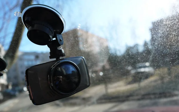 Videorecorder Opnamestand Verkeerssituatie Terwijl Rijdt Auto Het Kan Gebruikt Worden — Stockfoto