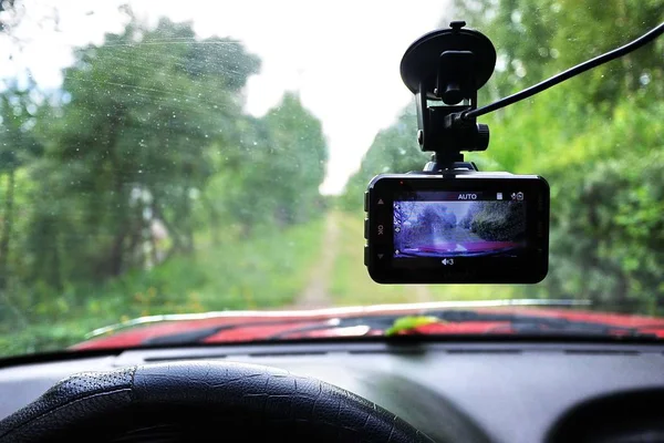 Video Recorder Nagrywania Sytuację Ruchu Drogowym Podczas Jazdy Samochodem Może — Zdjęcie stockowe
