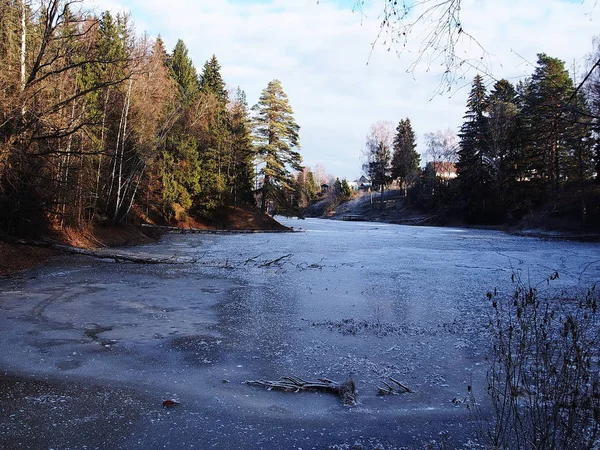 Lago Está Cubierto Hielo Clima Soleado Detalles Primer Plano — Foto de Stock