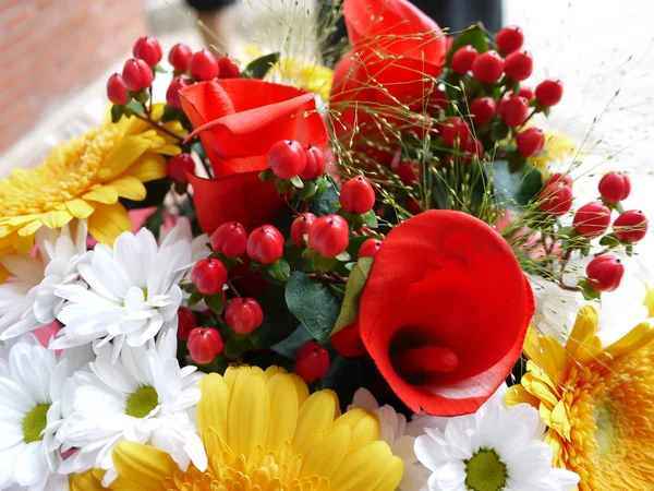 Beau Bouquet Mariage Pour Mariée Belles Fleurs Jour Remarquable Détails — Photo
