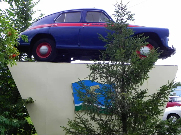 Monument Police Car Pedestal Police Car Produced Ussr Details Close — Stock Photo, Image