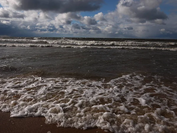 Mare Mosso Golfo Finlandia Tempesta Durante Forte Vento Dettagli Primo — Foto Stock