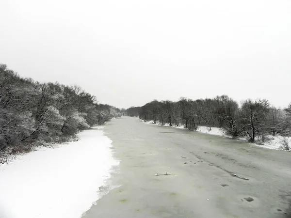 Rio Congelado Inverno Gelo Acorrentou Água Rio Natureza Norte Detalhes — Fotografia de Stock