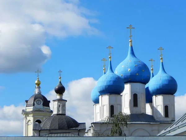 Blue Gold Domes Church Beautiful Domes Russian Church Details Close — Stock Photo, Image