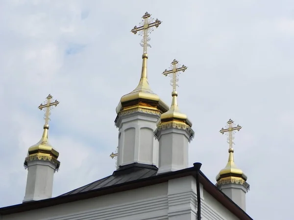 Blue and gold domes on the Church. Beautiful domes on the Russian Church.  Details and close-up.