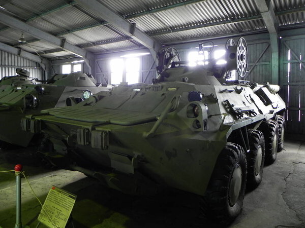 Museum of tanks and armored weapons. Museum dedicated to military equipment and technology.  Details and close-up.