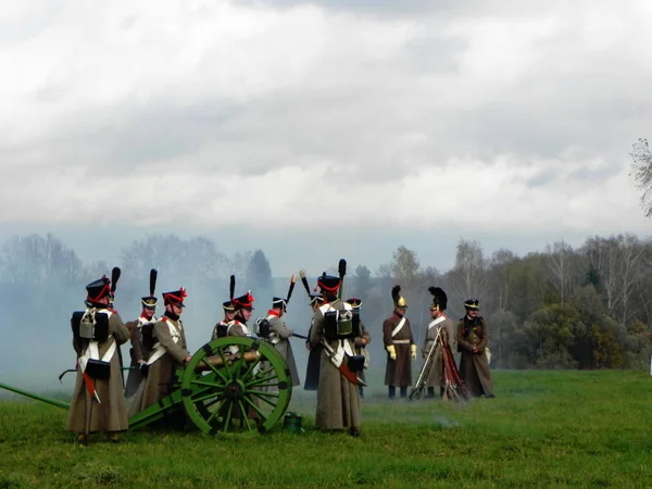 Reconstrucción Batalla Borodino Las Tropas 1812 Están Luchando Campo Batalla — Foto de Stock