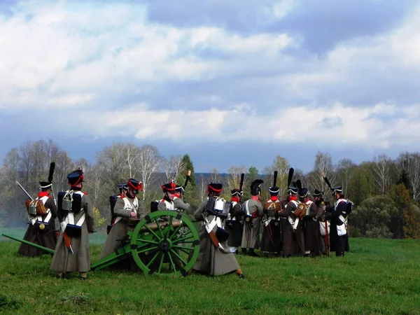 Reconstrucción Batalla Borodino Las Tropas 1812 Están Luchando Campo Batalla — Foto de Stock