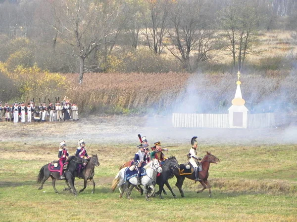 Reconstruction Battle Borodino Troops 1812 Fighting Battlefield Details Close — Stock Photo, Image