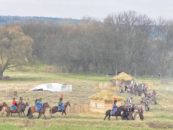 Reconstrucción Batalla Borodino Las Tropas 1812 Están Luchando Campo Batalla — Foto de Stock