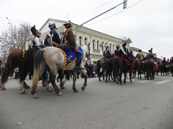 Desfile Tropas Forma Antigua Las Tropas 1812 Están Luchando Campo — Foto de Stock