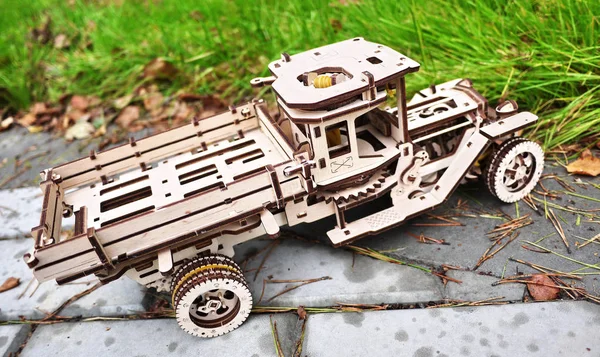 Truck model made of wood. This toy truck (35 cm long) made entirely of wood and without glue