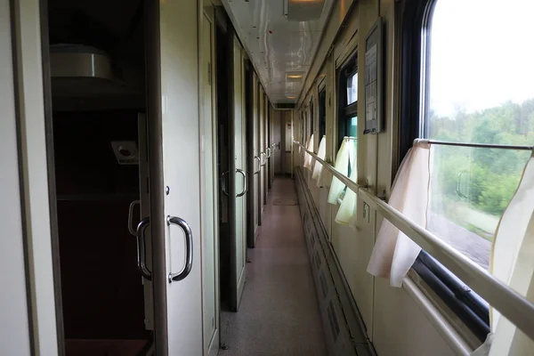 Interior Comboio Com Vagões Cama Detalhes Close — Fotografia de Stock