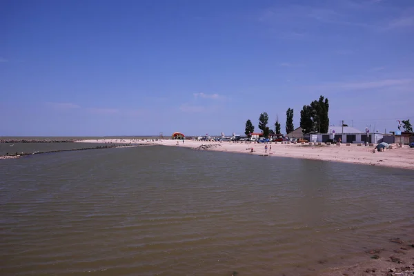 Strand Napsütötte Tengeren Azovi Tenger Krasnodar Régió Yeisk Város — Stock Fotó