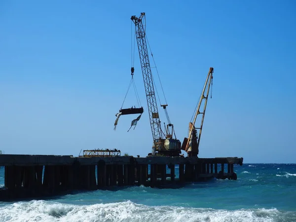 Muelle Militar Mar Negro Abjasia Muelle Utiliza Para Amarrar Buques — Foto de Stock