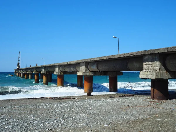 Muelle Militar Mar Negro Abjasia Muelle Utiliza Para Amarrar Buques — Foto de Stock