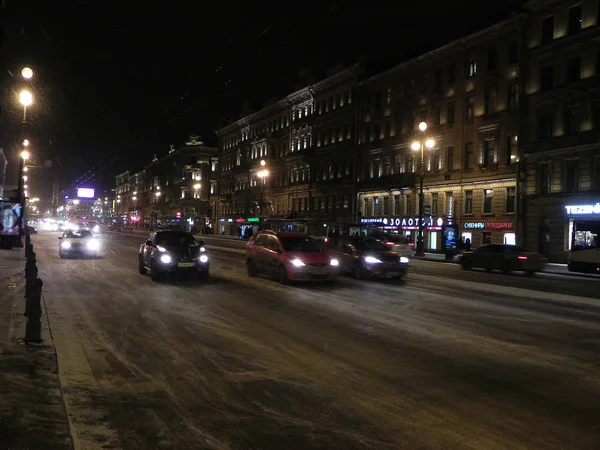 Nachtstadt Im Winter Dusteres Wetter Und Nachtstadt St Petersburg Details Und Nahaufnahme Tourismus Jahr Stock Photo 264285110