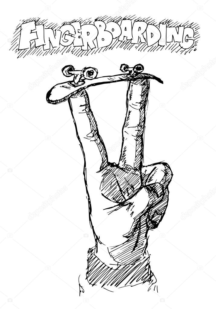 Fingerboarding: victory gesture with a fingerboard on it