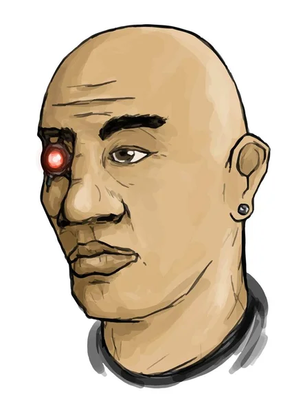 Vector Hombre Cyberpunk Con Pendiente Ojo Rojo Artificial — Archivo Imágenes Vectoriales